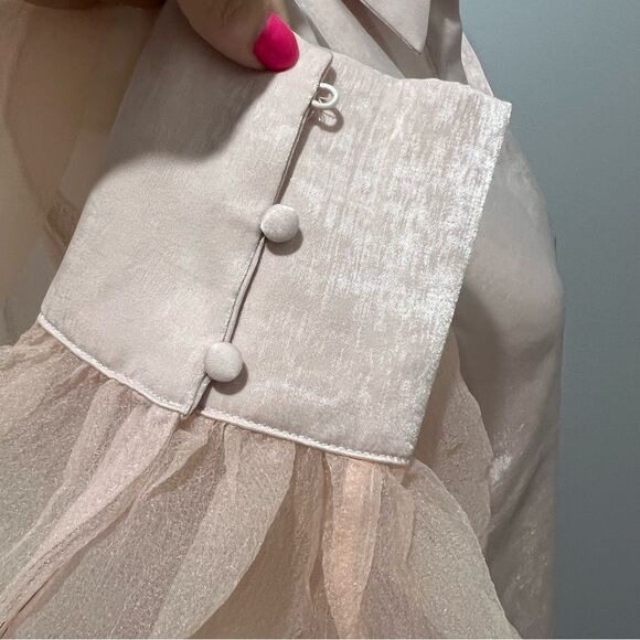 NWT Anthropologie Grey Lab organza sleeve button down blouse in blush sz medium - Picture 5 of 10